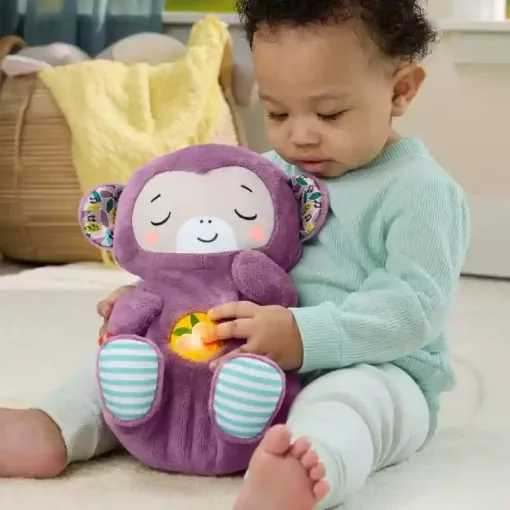 Mattel Fisher-Price - Interaktív szunyókáló lila plüss majom hanggal és mozgással
