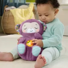 Mattel Fisher-Price - Interaktív szunyókáló lila plüss majom hanggal és mozgással