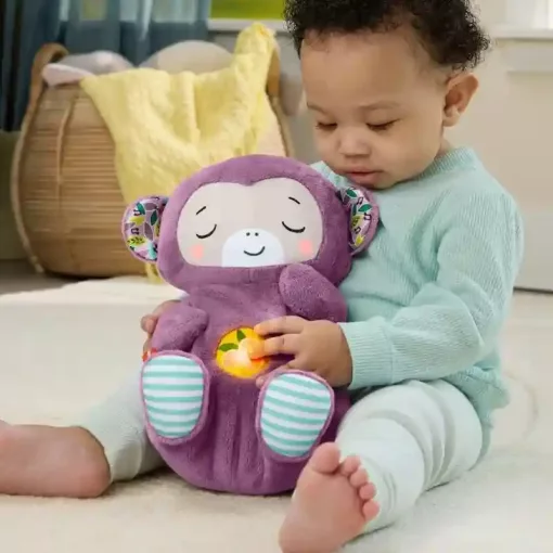 Mattel Fisher-Price - Interaktív szunyókáló lila plüss majom hanggal és mozgással
