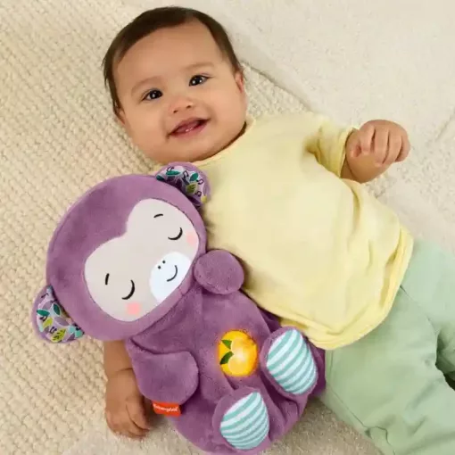 Mattel Fisher-Price - Interaktív szunyókáló lila plüss majom hanggal és mozgással