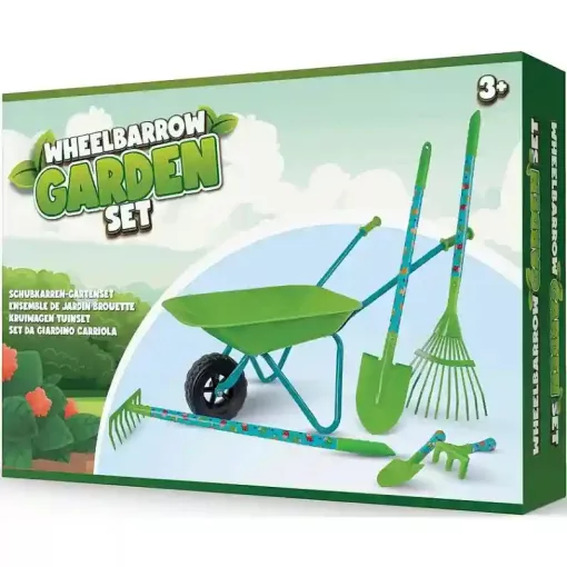 Játék fém talicska fém kerti szerszámokkal