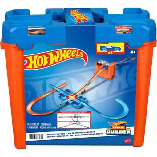 Mattel Hot Wheels óriás átalakítható versenypálya dobozban két kisautóval, 4,5m hosszú pálya (csomagolássérült-új)