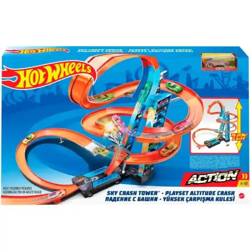 Mattel Hot Wheels ütközések a toronyban motorizált pályakészlet kisautóval