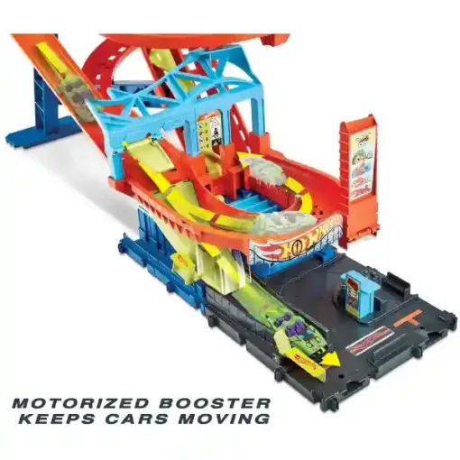 Mattel Hot Wheels hullámvasút motorizált versenypálya, 5db kisautóval