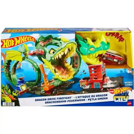 Mattel Hot Wheels sárkányhurok pályaszett tűzoltóautóval