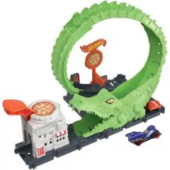   Mattel Hot Wheels aligátortámadás hurokpálya kisautóval, krokodil támadás, pizzéria