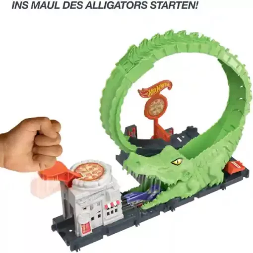 Mattel Hot Wheels aligátortámadás hurokpálya kisautóval, krokodil támadás, pizzéria