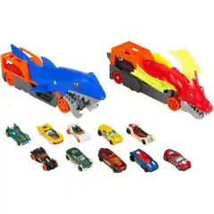   Mattel Hot Wheels autófaló cápa és sárkány kilövő 10db kisautóval