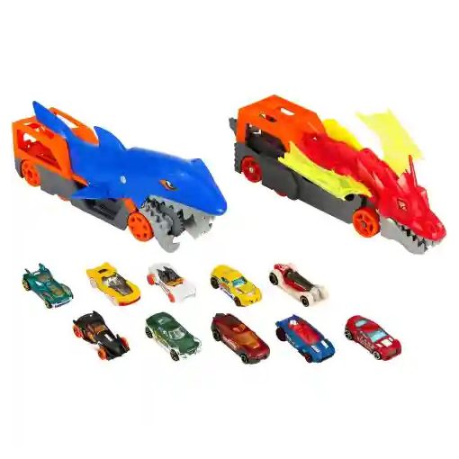 Mattel Hot Wheels autófaló cápa és sárkány kilövő 10db kisautóval