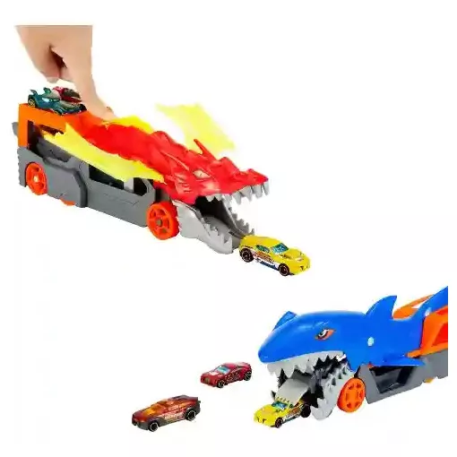 Mattel Hot Wheels autófaló cápa és sárkány kilövő 10db kisautóval