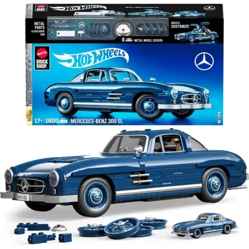 Mattel Brick Shop Hot Wheels Premium Mercedes-Benz 300 SL építőjáték kisautóval