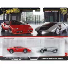  Mattel Hot Wheels Premium Lamborghini Countach LP5000 QV és Lancia Stratos Zero kisautók