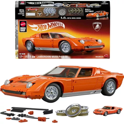 Mattel Brick Shop Hot Wheels Premium Lamborghini Miura P400 SV építőjáték kisautóval