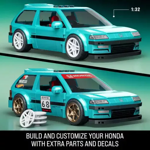 Mattel Brick Shop Hot Wheels Custom '90 Honda Civic EF építőjáték kisautóval (csomagolássérült-új)