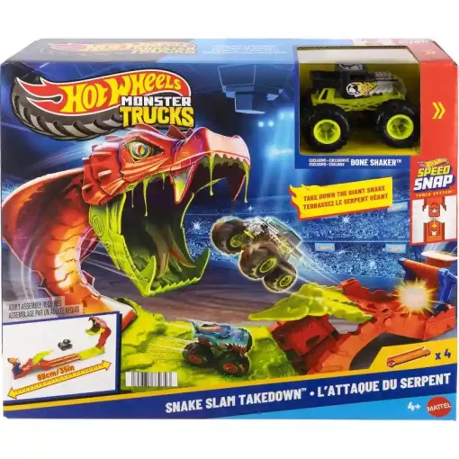 Mattel Hot Wheels Monster Trucks kígyómarás pályaszett Bone Shaker autóval