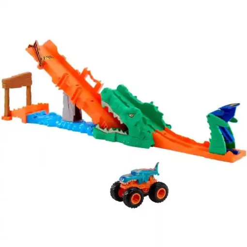 Mattel Hot Wheels Monster Trucks krokodilütközés kihívás Mega-Wrex autóval