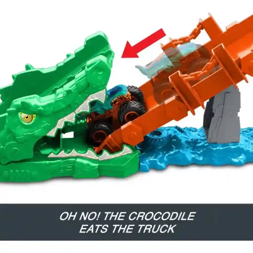 Mattel Hot Wheels Monster Trucks krokodilütközés kihívás Mega-Wrex autóval