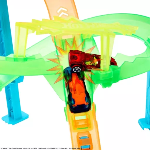 Mattel Hot Wheels Neon Speeders tornádó ugratás és ütközés motorizált versenypálya