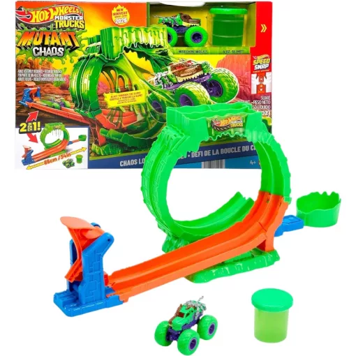 Mattel Hot Wheels Monster Trucks Mutant Chaos hurok kihívás ugratópálya slime-mal
