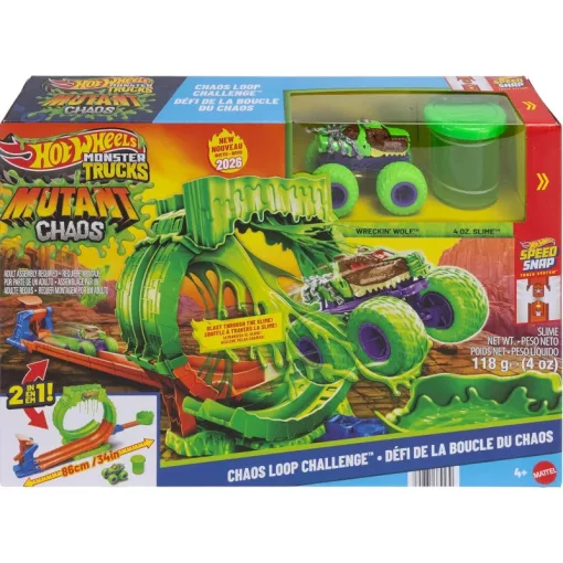 Mattel Hot Wheels Monster Trucks Mutant Chaos hurok kihívás ugratópálya slime-mal