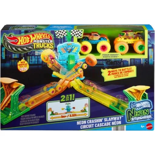 Mattel Hot Wheels Monster Trucks Neon Smashers 2 az 1-ben űtközések versenypálya