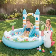 Intex felfújható unikornis kastély medence játszótér 196 x 178 x 127 cm