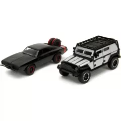   Jada Toys - Halálos iramban: Tej's Jeep Wrangler és Dom's Dodge Charger R/T 2db-os fém játékautó szett 13cm