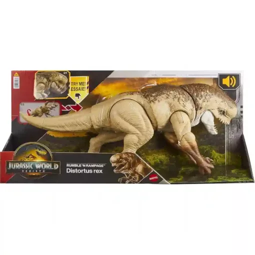 Mattel Jurassic World: Újjászületés Distortus Rex dino figura hanggal és mozgással 50cm, Rebirth