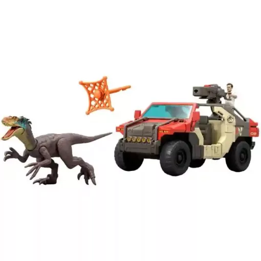 Mattel Jurassic World: Újjászületés Velociraptor dino elfogása terepjáróval, Rebirth