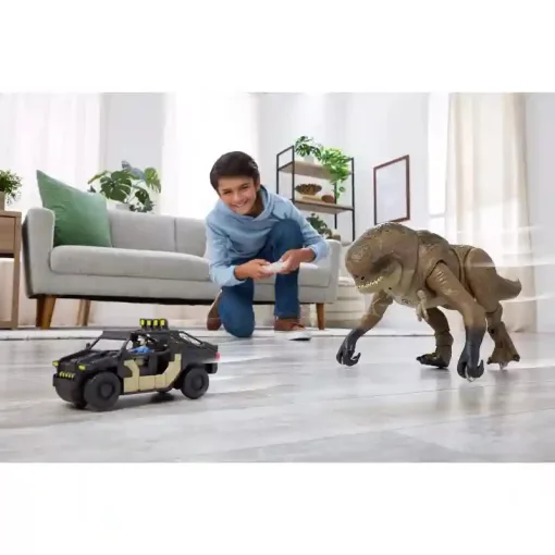 Mattel Jurassic World: Újjászületés RC távirányítós Distortus Rex dino figura és terepjáró, Rebirth