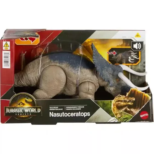 Mattel Jurassic World: Újjászületés Nasutoceratops dino figura hanggal 30cm, Rebirth