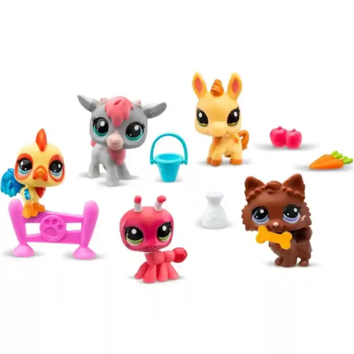 Littlest Pet Shop LPS - Farm gyűjtői készlet figurákkal (kutya, kakas, szamár, kecske, hangya)