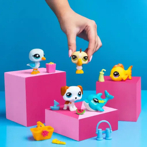 Littlest Pet Shop LPS - Strand gyűjtői készlet figurákkal (kutya, pelikán, hal, delfin, sirály)
