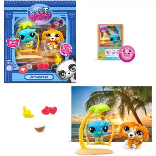 Littlest Pet Shop LPS - Tengerparti napozás figurákkal (labradoodle kutya (#45) és bagoly (#44))