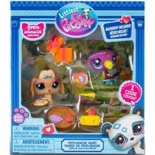 Littlest Pet Shop LPS - Kerti parti figurákkal (Lhasa apso kutya (#102) és tukán (#103))
