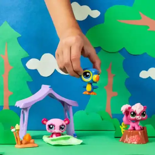Littlest Pet Shop LPS - Kemping készlet figurákkal (pandamaci, tukán, mókus)