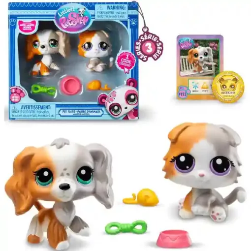 Littlest Pet Shop LPS - Skót lógófülű cica (#152) és spániel kutya (#153) figuraszett