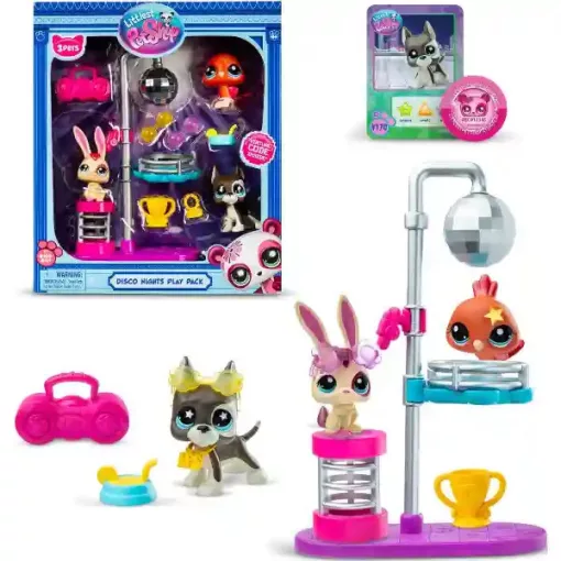 Littlest Pet Shop LPS - Diszkó party figurákkal (páva madár (#169), dándog kutya (#170) és nyuszi (#171))