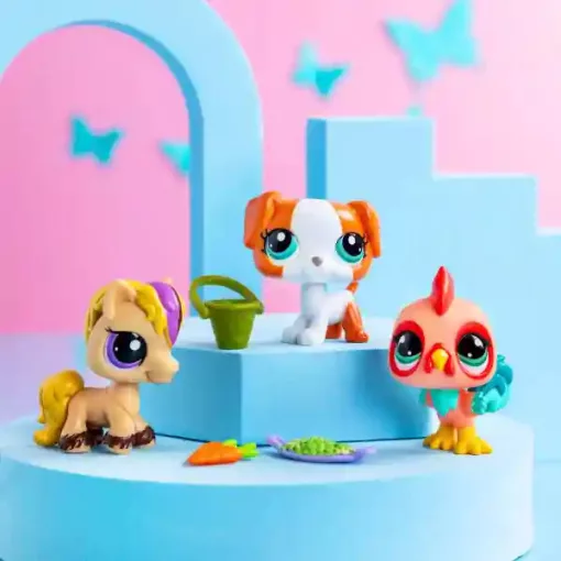 Littlest Pet Shop LPS - Ló (#163), kakas (#164) és kutya (#165) figuraszett