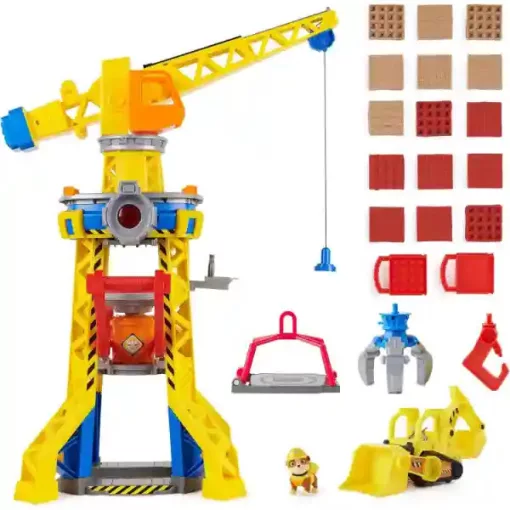 Mancs őrjárat - Rubble és csapata: interaktív építkezési daru, 60cm magas, Rubble és buldózere markolóval, Paw Patrol