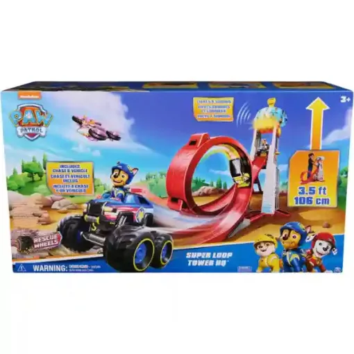 Mancs őrjárat - Rescue Wheels: interaktív torony hurok pályával, 106cm magas, Chase rendőrautója, Paw Patrol