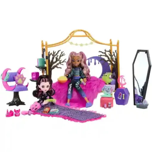 Mattel Monster High Clawdeen Wolf és Draculaura rémesen menő hálószobája babákkal