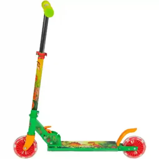 Dinós fémvázas összecsukható kétkerekű gyerek roller lábfékkel, LED világítással