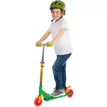 Dinós fémvázas összecsukható kétkerekű gyerek roller lábfékkel, LED világítással