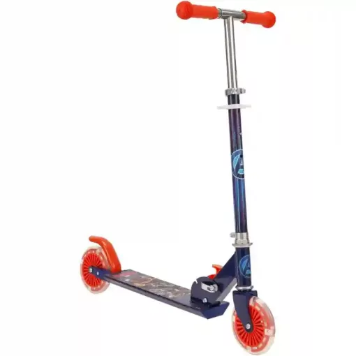 Marvel Bosszúállók fémvázas összecsukható kétkerekű gyerek roller lábfékkel, LED világítással