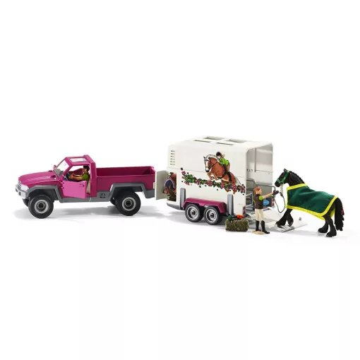 Schleich 42346 Terepjáró lószállítóval és Fríz lóval
