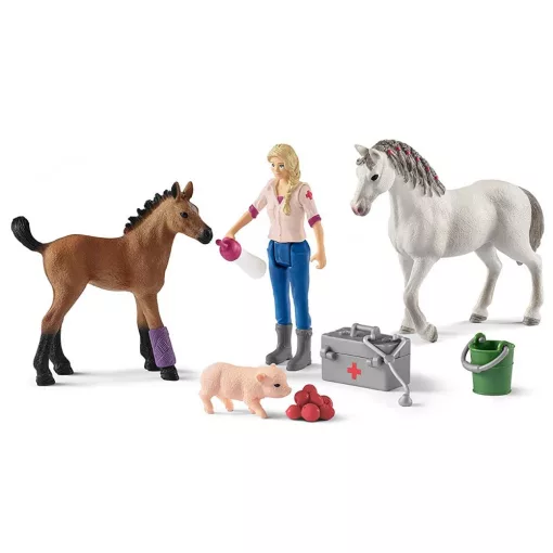Schleich 42486 Állatorvosi látogatás a Quarter horse kancánál és csikójánál