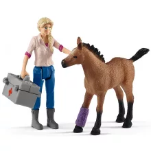 Schleich 42486 Állatorvosi látogatás a Quarter horse kancánál és csikójánál