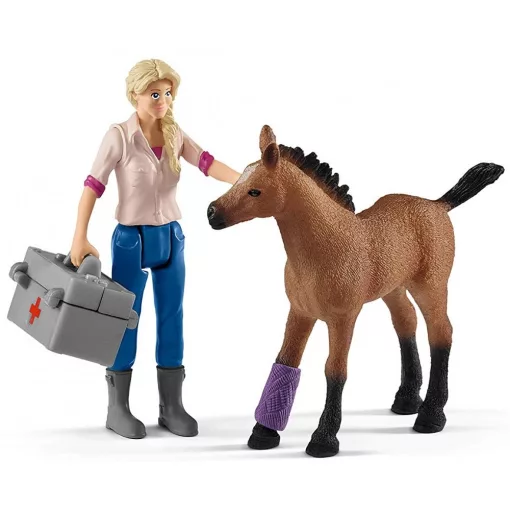 Schleich 42486 Állatorvosi látogatás a Quarter horse kancánál és csikójánál