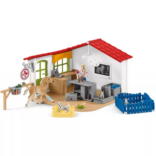 Schleich 42502 Állatorvosi rendelő csikóval és háziállatokkal